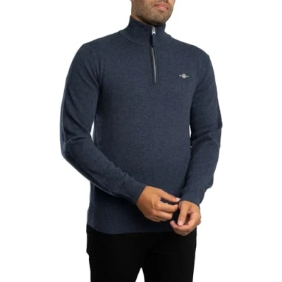 Image of Gant Mens Superfine Lambswool Half Zip Cardigan Navy Size X Large