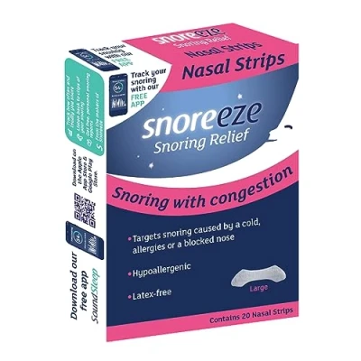 Image of Snoreeze Anti Snoring Nasal Strips Aids for Men and Women to Improve Airflow Nose Reduce with Congestion Use Mobile App Large, Triple Pack 60 Count
