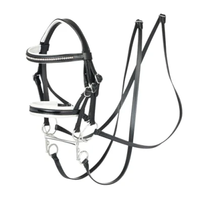 Image of LeMieux Hobby Horse Double Bridle Black Fits Horses Leather with Functional Buckles Two Sets of Reins Educational Toy