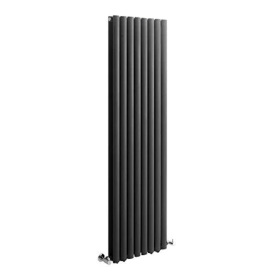 Image of Milano Aruba Black Vertical Double Oval Panel Radiator 1600mm x 472mm
