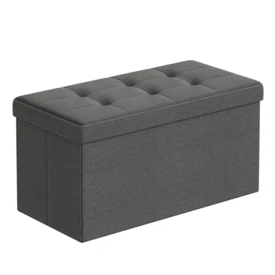 Image of SONGMICS Storage Ottoman, Padded Foldable Bench, Chest with Lid, 80L Capacity, Holds up to 300 kg, for Bedroom, Hallway, Living Room, Dark Grey LSF84GYZ