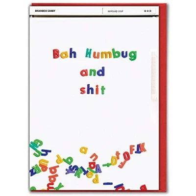 Image of Brainbox Candy Rude Christmas Cards For Men &#039;Bah Humbug and Sh*t&#039; Funny Xmas Perfect Grumpy Friends Mates Him Her Boyfriend Girlfriend Partner