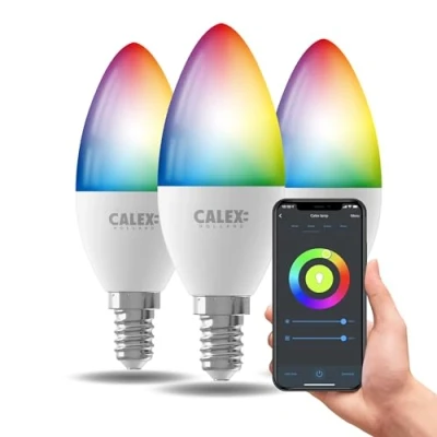 Image of CALEX Smart LED Bulb E14, 3 Pack, WiFi Candle Bulb, RGB, App and Works with Amazon Alexa Google Home, 5W