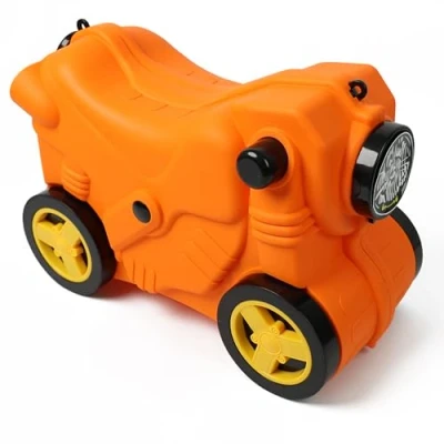 Image of DIVCHI Kids Suitcase with Wheels Ride On, Carry Sit On Hand Luggage Cabin Trolley Children Travel Bags Boys &amp; Girls Gift (Orange)