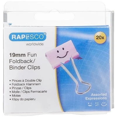 Image of Rapesco 1349 19 mm Fun Foldback Clips, Candy Pink, Pack of 20