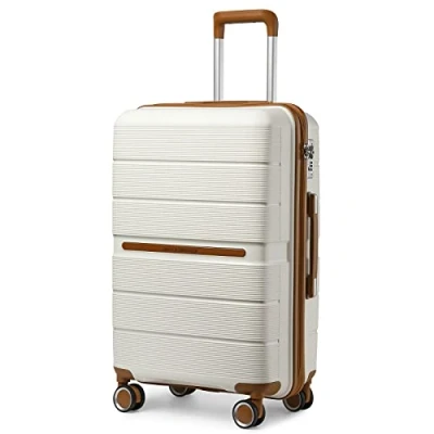 Image of British Traveller 28&quot; Large Suitcase Check in Hold Luggage Lightweight Polypropylene Hard Shell Durable Travel with TSA Lock and 4 Spinner Wheels(White, 76cm 92L)