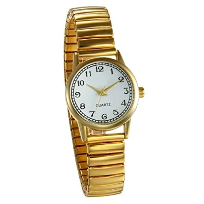 Image of JewelryWe Women&#039;s Ultra Thin Easy Reader Watch with Elastic Strap, Golden