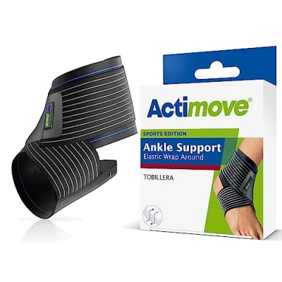 Image of Actimove Sports Edition Ankle Support Elastic Wrap Around For Men and Women Pain Management Sprained, Swollen or Weak Ankles Left/Right Wear Black, Large