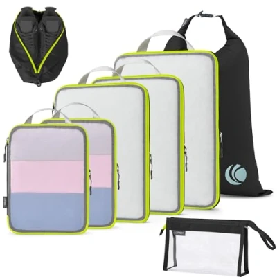 Image of Cipway Compression Travel Packing Cubes,Mesh Design Lightweight Bags Organiser for Backpack Suitcases Home Storage(Black 8pcs)