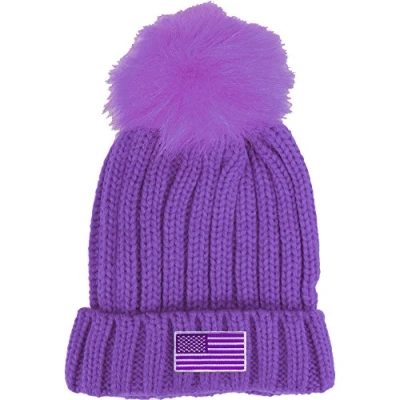 Image of Toddlers Fluffy USA Chunky Cable Knit Winter Bobble Hat (Amethyst Purple)