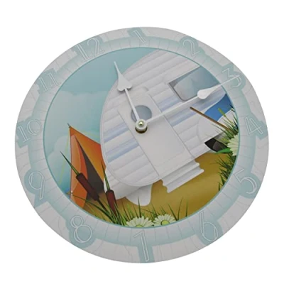 Image of Caravan Analogue Wall Clock (Decorative Decor Colourful Novelty Quirky Design Kitchen Living Room)