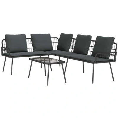 Image of vidaXL 2 Piece Garden Sofa Set with Cushions Black Poly Rattan