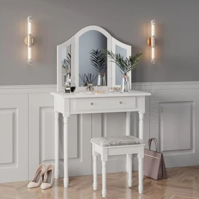 Image of Vicco Vanity table Kate, White, 80 cm with stool