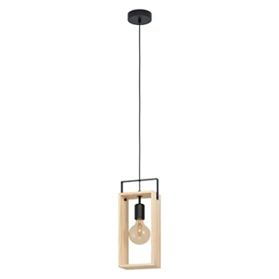 Image of Eglo Lighting Famborough Slim Pendant Ceiling Light Black, Natural