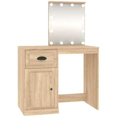 Image of vidaXL Dressing Table with LED Sonoma Oak 90x50x132.5 cm Engineered Wood