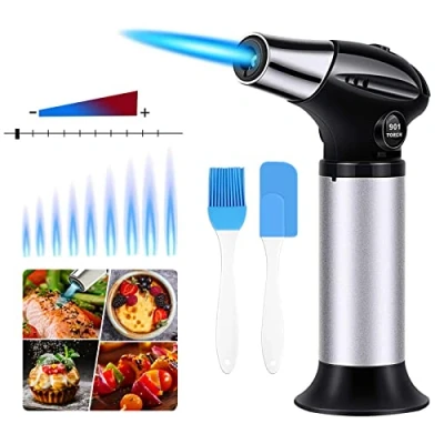 Image of Kitchen Blow Torch Lighter,Mini Brulee Work with Butane Gas, Adjustable Flame &amp; Safety Lock, Creme for DIY, Pastries, Desserts (No Gas Included)