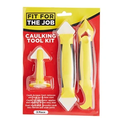 Image of Fit For The Job 3 Piece Caulking Tool Kit Applying &amp; Smoothing Caulk, Fillers, Silicone Sealant Tile Grout Removing Old Material, Ideal Bathroom, Shower, Kitchen