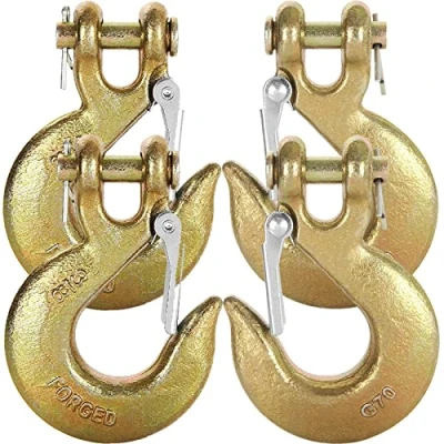 Image of APOCHON 3/8&quot; Clevis Slip Hook with Safety Latch, 4 Pack Heavy Duty for Grade 70 Transport Chain,Safety Chain Hooks Solid Grab Load 18,000lbs Capacity,Gold