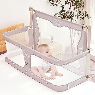 Image of 3 In 1 Baby Bedside Crib, Portable Crib,120x50cm,for Cosleeping Bed,next To Me Crib,baby Side Sleeper, For Cosleeper Bed,soft Washable Liner Cover And Sturdy Aluminum Alloy,Easy Assemble (