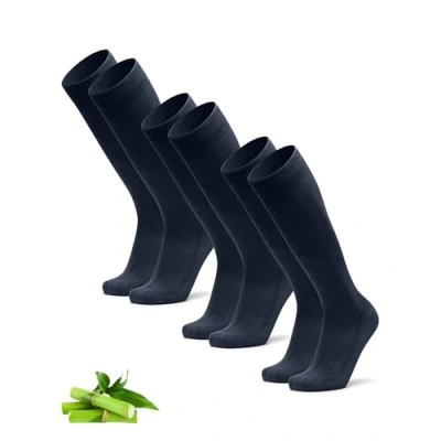 Image of DANISH ENDURANCE Knee High Bamboo Dress Socks, Over The Calf, Super Soft, Men &amp; Women, 3 Pack Navy 6 8
