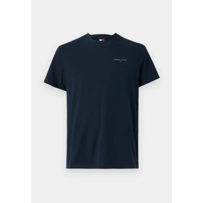 Image of Tommy Jeans Mens TJM Slim Linear Chest Tee Ext Dm0dm21780 S/S T Shirt, Blue (Dark Night Navy), XXL UK