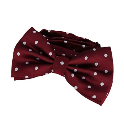 Image of DonDon mens bow tie Polka Dots pre tied handmade and adjustable dark red