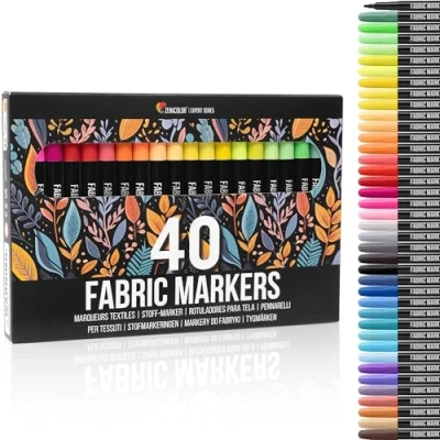 Image of Fabric Pens Set of 40 Non Toxic, Indelible and Permanent Paint, Fine Point Tip Textile Marker Pen