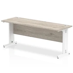 Image of Impulse 1800x600mm Straight Desk Grey Oak Top White Cable Managed Leg