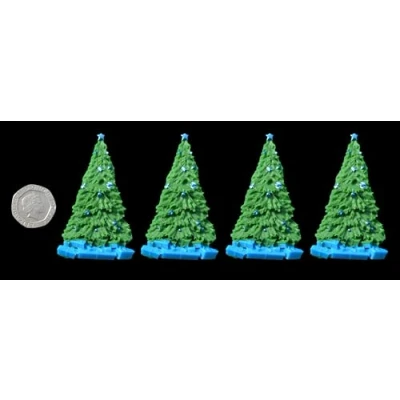 Image of 4 x Edible 3D Blue decorated Christmas Trees icing toppers, cake cupcakes decorations