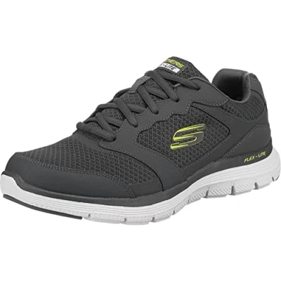 Image of Skechers Men&#039;s Flex Advantage 4.0 Sneaker, Charcoal Leather Mesh Pu Trim, 9 UK