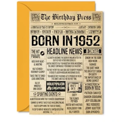 Image of 73rd Birthday Card for Men Women Bday Press Newspaper 1952 Happy 73 Cards Cousin Husband Wife Nan Sister Dad, 5x7 Inch Greeting