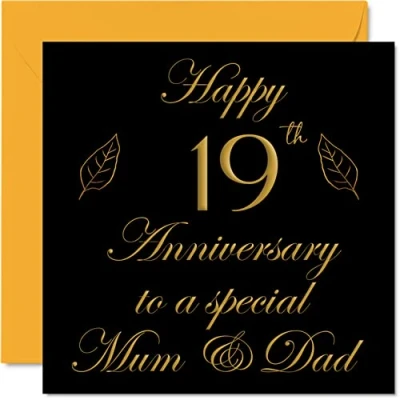 Image of Special 19th Anniversary Card for Dad Mum Parents &amp; Happy 19 Wedding Cards from Son Daughter Family, 145mm x Greeting Nineteenth Anniversaries