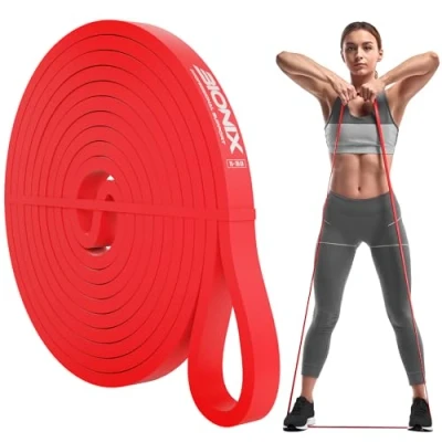 Image of Bionix Resistance Bands Set Men Red Exercise Band for Stretch, Heavy Duty Long Loop Pull Up Assistance Bands, Fitness Home Gym Workout Training Light 15LB