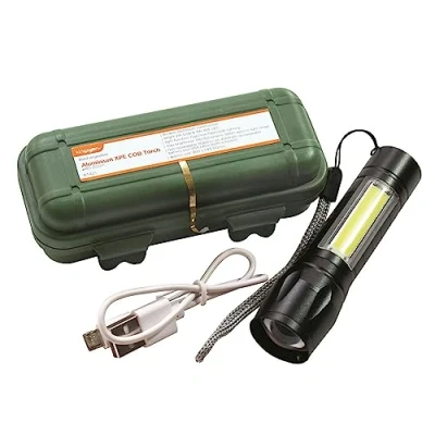 Image of Black 3W + 2W COB Rechargeable Aluminium Torch with Zoom By Kingavon
