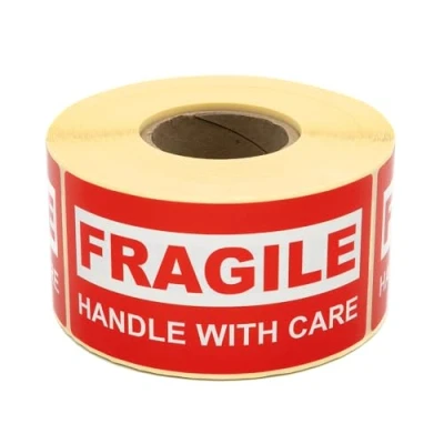 Image of MD Labels Warning on Roll 100 x 50 mm 500 Fragile Handle with Care Shipping Stickers