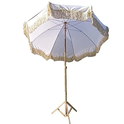 Image of MANG Garden Patio Umbrella Tassel Beach Parasol UV Protection Outdoor Sun Shade White Courtyard Decorative Umbrellas Without Base With Tilting System