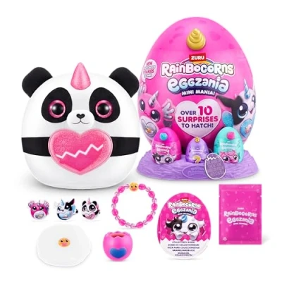 Image of Rainbocorns ZURU Eggzania Mini Mania, Panda, by Plush Surprise Unboxing with Animal Soft Toy, Idea for Girls Imaginary Play (Panda)