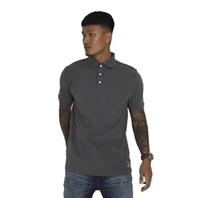 Image of BRAVE SOUL Men&#039;s Polo T Shirts Short Sleeve Cotton Tee Classic, Charcoal Colour, UK Size M