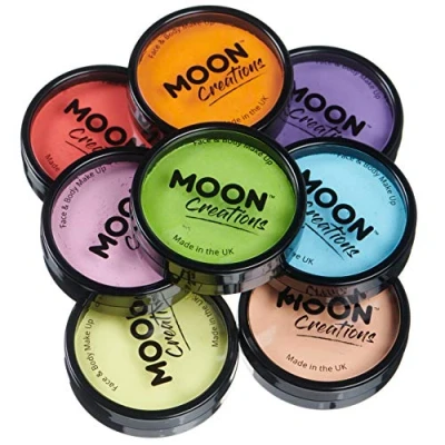 Image of Moon Creations Pro Face &amp; Body Makeup Lights Set 36g Professional Colour Paint Cake Pots For Painting Kids, Adults, Fancy Dress, Festivals, Halloween