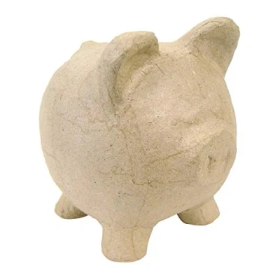 Image of Décopatch Ref AC764C Piggy Bank Papier Maché Object to Decorate 12 x 12cm with Papers &amp; PaperPatch Glue, Glitter, Paints