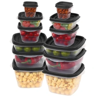 Image of Rainberg 50 PCS Food Storage Set, Containers, Cereal Containers with Lids, Storage, Microwave and Freezer Safe, BPA Free. (Black)