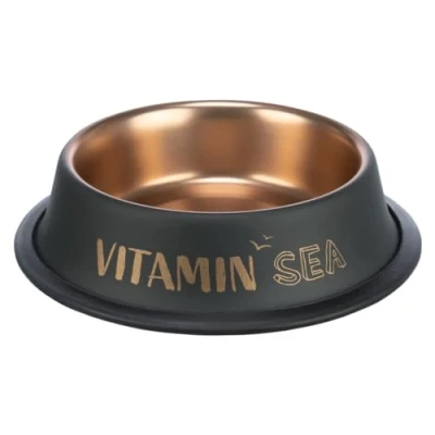 Image of TRIXIE BE Nordic 24304 Dog Bowl Stainless Steel 450 ml Black/Bronze Modern Feeding for Large Dogs Diameter 19 cm with Non Slip Rubber Coating