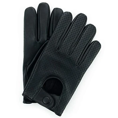 Image of SWIFT WEAR Mens Leather Mesh Driving Gloves, Genuine Soft Lambskin, Black (Black, L)