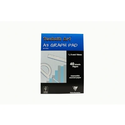 Image of Exacompta Clairefontaine &#039;Technik Art&#039; Graph Pad, A3, 1/5/10 mm Grid, 40 leaves, Blue