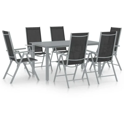 Image of vidaXL 7 Piece Garden Dining Set Aluminium Silver and Black