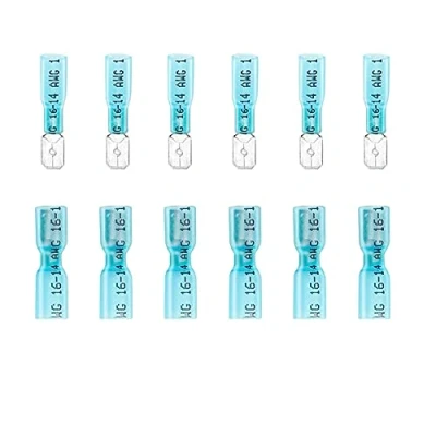Image of Ruidee 100PCS Heat Shrink Spade Connectors Female and Male Wire Fully Insulated Quick Disconnect Crimp Terminals 16 14 AWG Blue/URSL