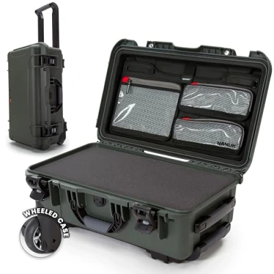 Image of Nanuk 935 Waterproof Carry On Hard Case with Wheels, Cubed Foam and Lid Organizer Olive