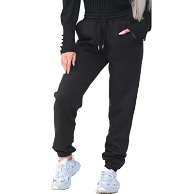 Image of BRAND KRUZE Womens Fleece Lined Joggers Ladies Soft Warm Loungewear Sweatpants (as8, Alpha, m, Regular, Black)