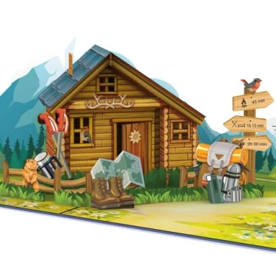 Image of papercrush® Pop Up Card Mountain Hut Voucher for Hiking &amp; Climbing, 3D Birthday Holidays, Travel Holidays in the Mountains, or Mountaineering Shoes