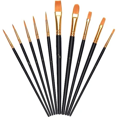 Image of Vicloon 10Pcs Paint Brushes, Professional Painting Brushes Set Nylon Hair Artist for Acrylic Oil Watercolor Gouache Face